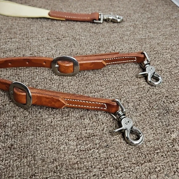 Hunn Saddlery Maker Quality Leather Suspenders Sz Med Adjustable Silver Hardware - Picture 3 of 10